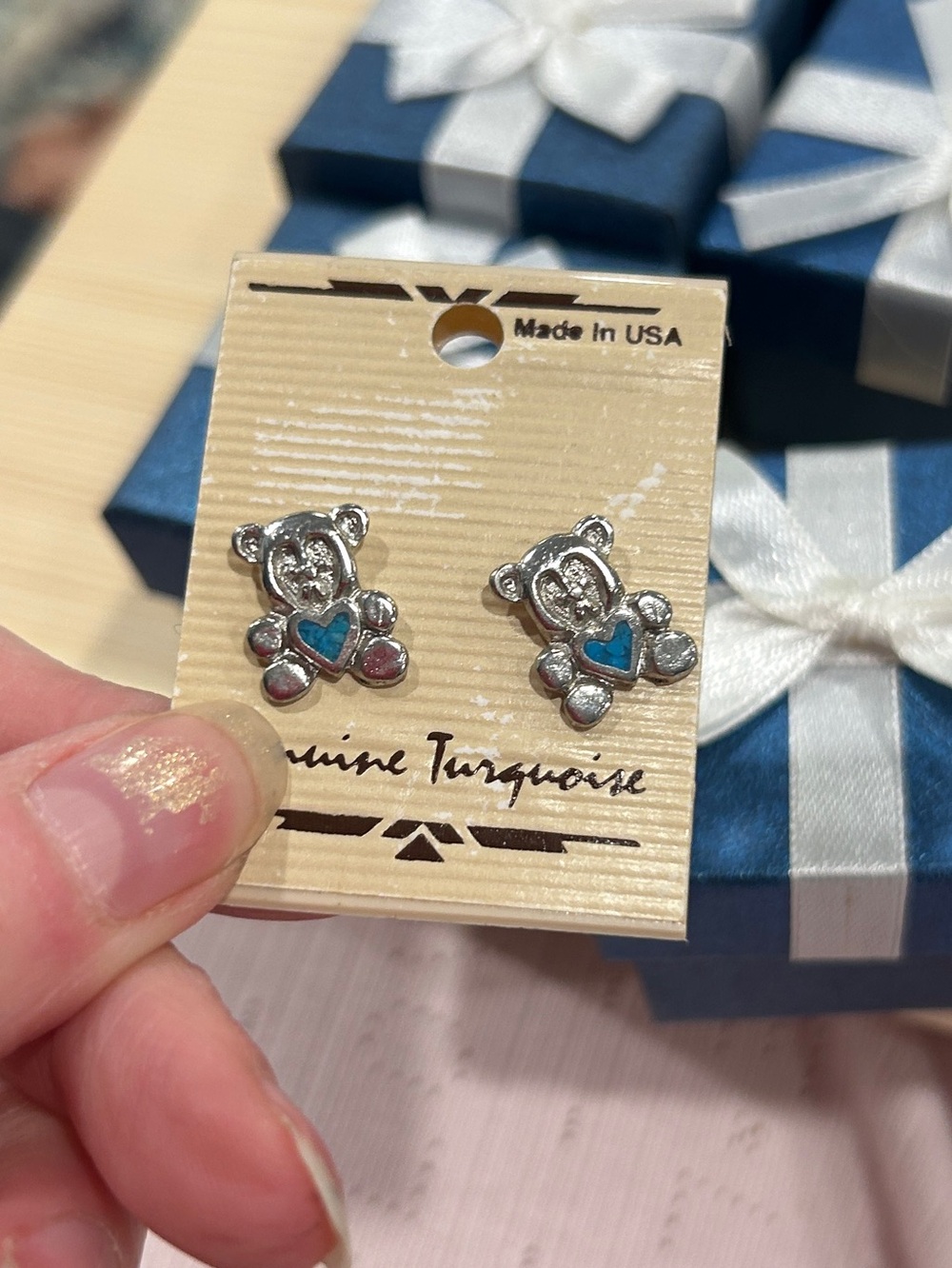 Turquoise Vintage Teddy bear earings
